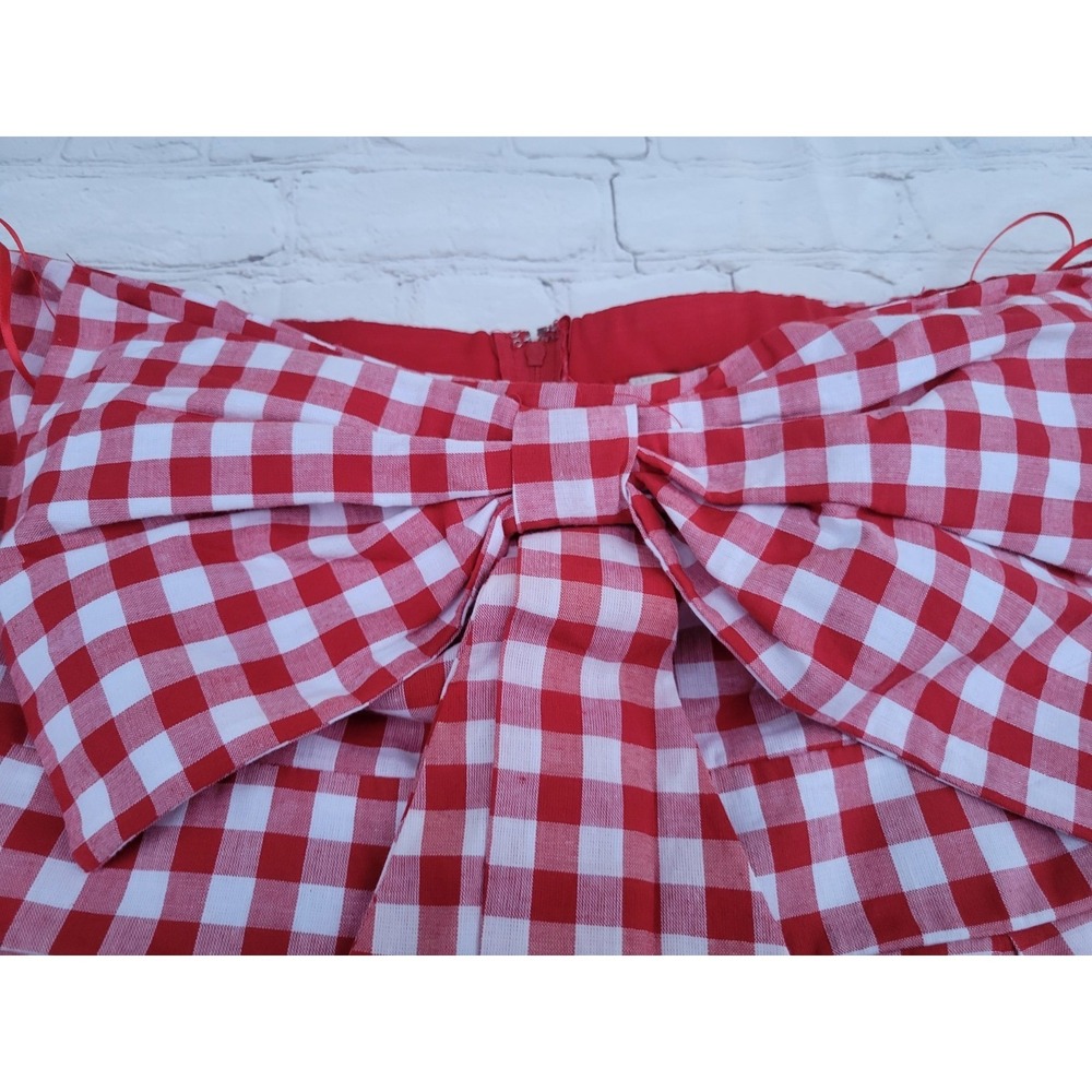 Francesca's Red White Gingham Strapless Bow Front Romper XL Womens Summer Picnic - Picture 2 of 5